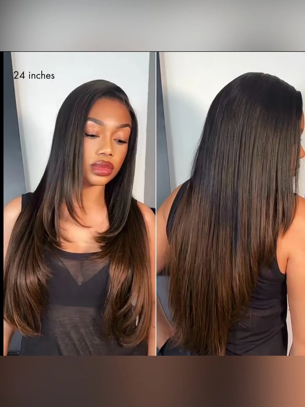 LUVME hair Yaki Straight Women's Human Hair Wig - Dark Brown Ombre